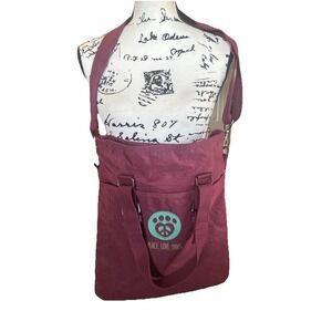 Peace, Love, & Paws Burgundy Nylon Crossbody Tote Purse By District